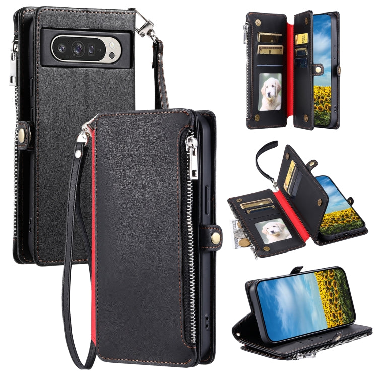 For Google Pixel 9 Pro XL Leather Stitching Multi-card Slot Zipper Phone Case(Black) - Google Cases by buy2fix | Online Shopping UK | buy2fix