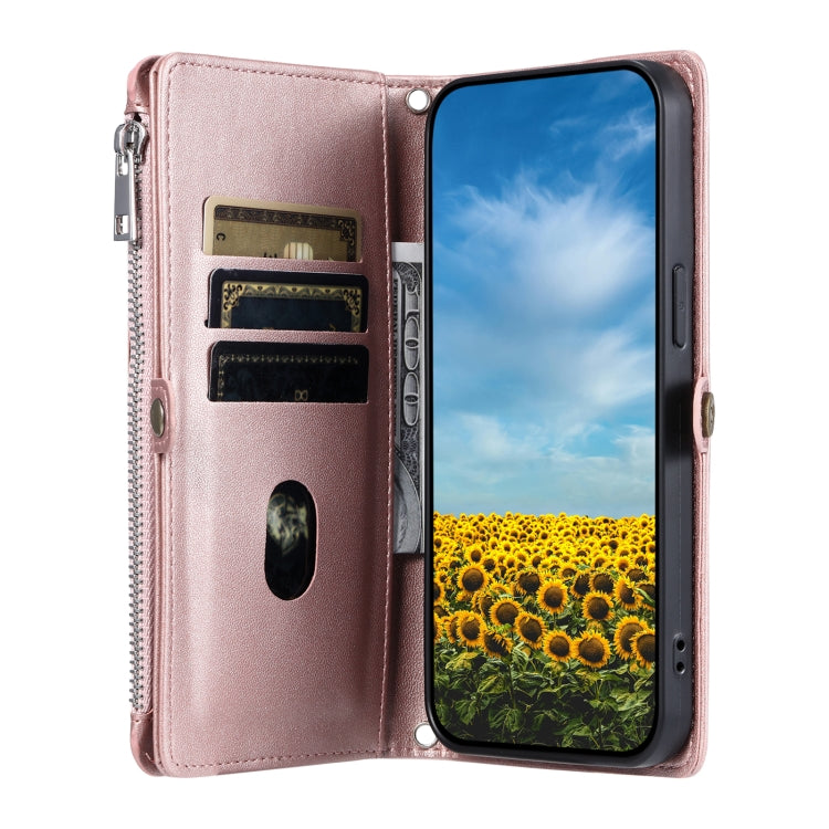 For Google Pixel 9 / 9 Pro Leather Stitching Multi-card Slot Zipper Phone Case(Rose Gold) - Google Cases by buy2fix | Online Shopping UK | buy2fix