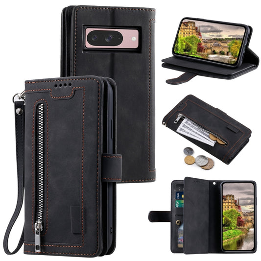 For Google Pixel 9 / 9 Pro Zipper Wallet Bag Horizontal Flip PU Phone Case with 9 Card Slots(Black) - Google Cases by buy2fix | Online Shopping UK | buy2fix