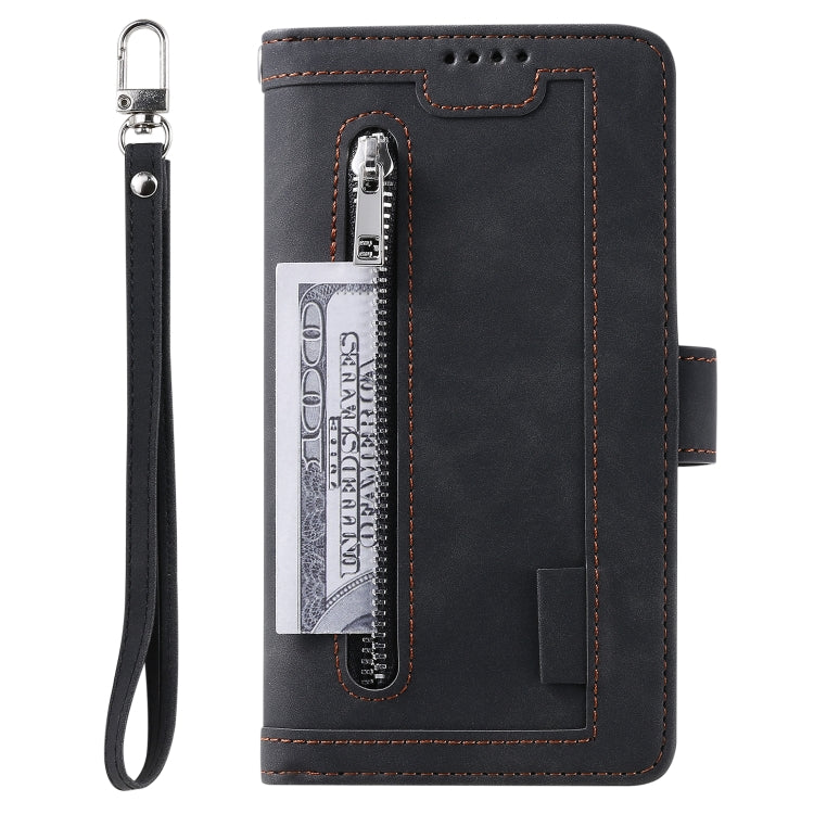 For Google Pixel 9 / 9 Pro Zipper Wallet Bag Horizontal Flip PU Phone Case with 9 Card Slots(Black) - Google Cases by buy2fix | Online Shopping UK | buy2fix