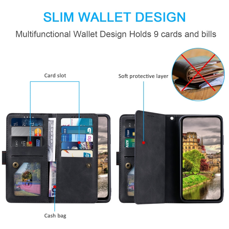 For Google Pixel 9 / 9 Pro Zipper Wallet Bag Horizontal Flip PU Phone Case with 9 Card Slots(Black) - Google Cases by buy2fix | Online Shopping UK | buy2fix