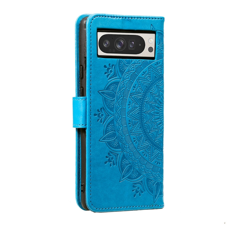 For Google Pixel 9 Pro XL Totem Flower Embossed Leather Phone Case with Lanyard(Blue) - Google Cases by buy2fix | Online Shopping UK | buy2fix