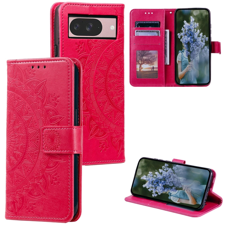 For Google Pixel 9 / 9 Pro Totem Flower Embossed Leather Phone Case with Lanyard(Red) - Google Cases by buy2fix | Online Shopping UK | buy2fix