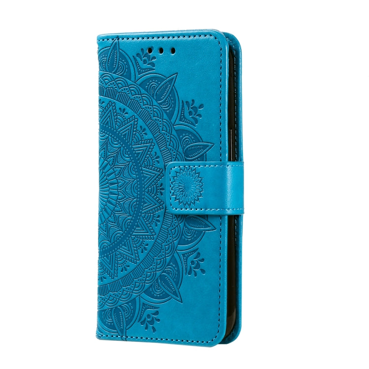 For Google Pixel 9 / 9 Pro Totem Flower Embossed Leather Phone Case with Lanyard(Blue) - Google Cases by buy2fix | Online Shopping UK | buy2fix