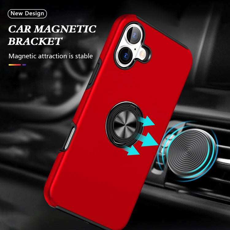 For iPhone 16 PC Hybrid TPU Magnetic Ring Holder Phone Case(Red) - iPhone 16 Cases by buy2fix | Online Shopping UK | buy2fix