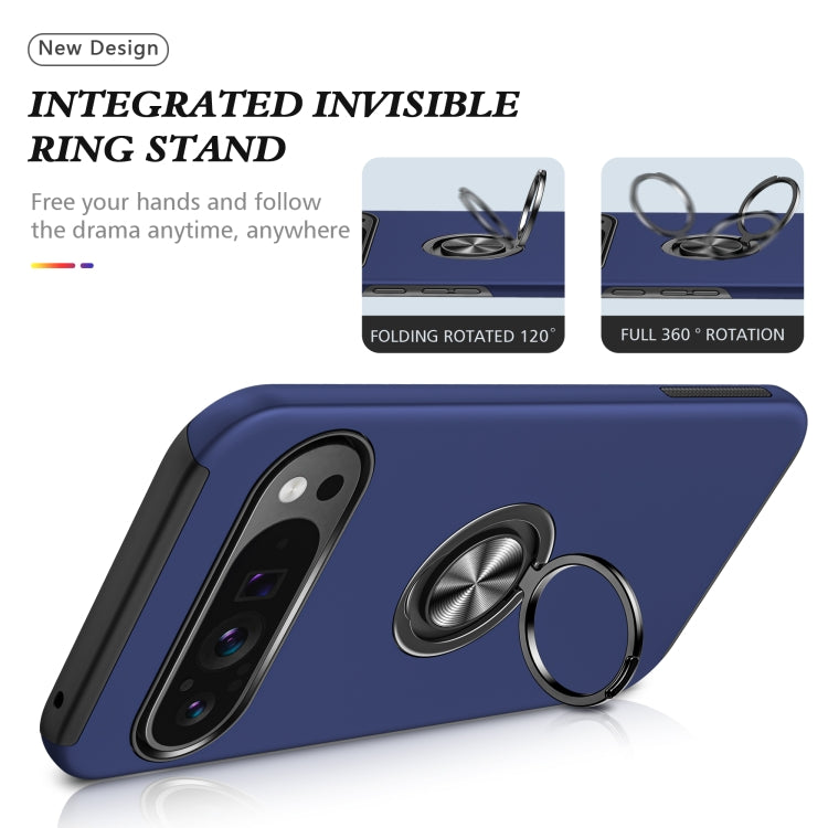 For Google Pixel 9 Pro PC Hybrid TPU Magnetic Ring Holder Phone Case(Navy Blue) - Google Cases by buy2fix | Online Shopping UK | buy2fix