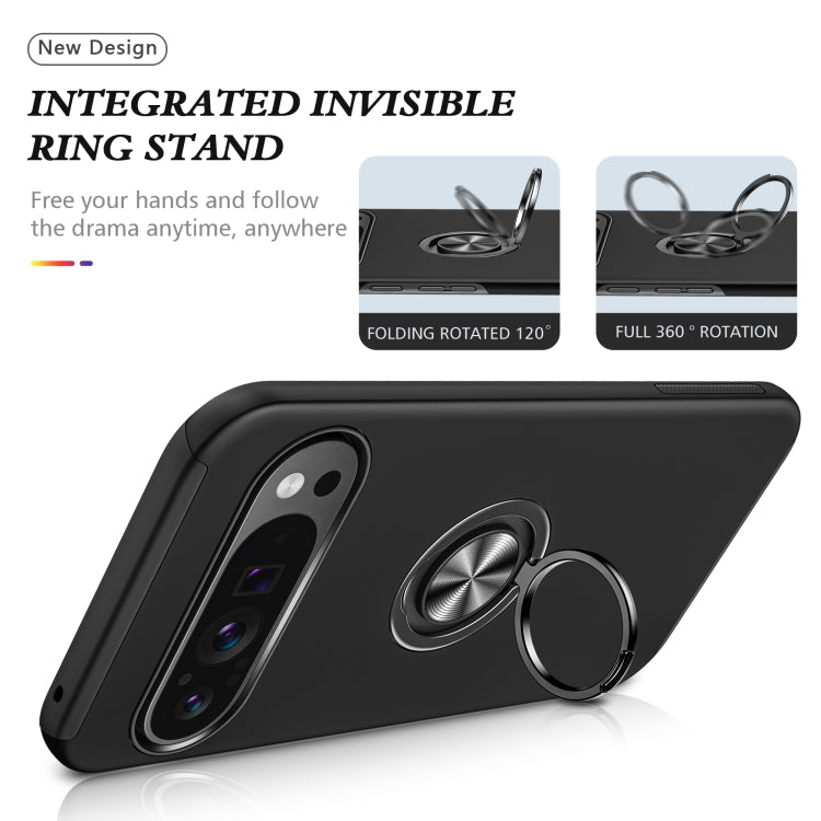 For Google Pixel 9 Pro PC Hybrid TPU Magnetic Ring Holder Phone Case(Black) - Google Cases by buy2fix | Online Shopping UK | buy2fix