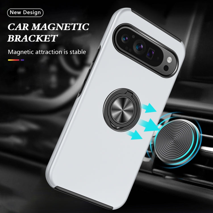 For Google Pixel 9 Pro PC Hybrid TPU Magnetic Ring Holder Phone Case(Silver) - Google Cases by buy2fix | Online Shopping UK | buy2fix