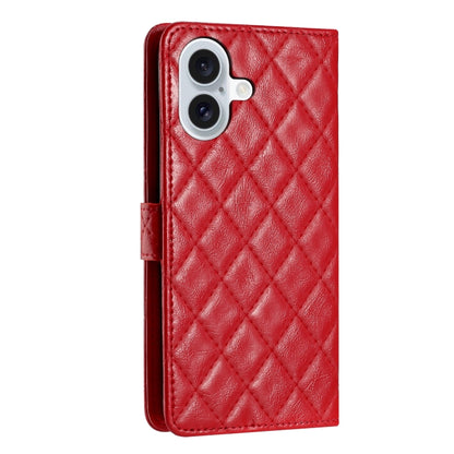 For iPhone 16 Rhombus Lattice Texture Leather Phone Case(Red) - iPhone 16 Cases by buy2fix | Online Shopping UK | buy2fix