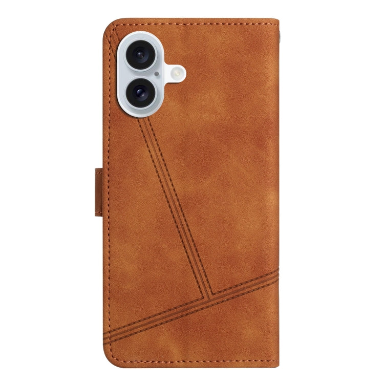 For iPhone 16 Plus Skin-feel Stitching Leather Phone Case(Brown) - iPhone 16 Plus Cases by buy2fix | Online Shopping UK | buy2fix