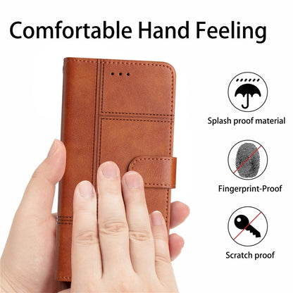 For iPhone 16 Cowhide Texture Stitching Leather Phone Case(Brown) - iPhone 16 Cases by buy2fix | Online Shopping UK | buy2fix