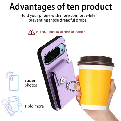 For Google Pixel 9 Pro XL Organ Card Bag Ring Holder Phone Case(Purple) - Google Cases by buy2fix | Online Shopping UK | buy2fix