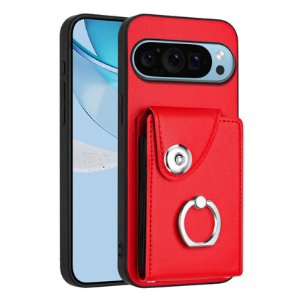 For Google Pixel 9 Pro XL Organ Card Bag Ring Holder Phone Case(Red) - Google Cases by buy2fix | Online Shopping UK | buy2fix