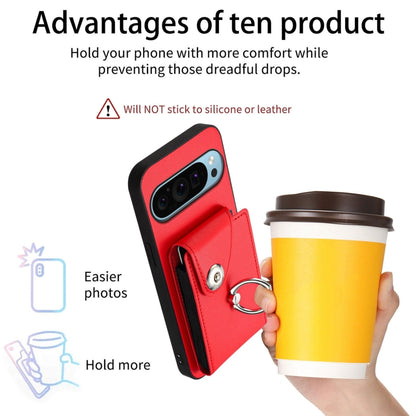 For Google Pixel 9 Pro XL Organ Card Bag Ring Holder Phone Case(Red) - Google Cases by buy2fix | Online Shopping UK | buy2fix