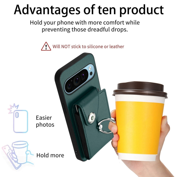 For Google Pixel 9 Pro XL Organ Card Bag Ring Holder Phone Case(Green) - Google Cases by buy2fix | Online Shopping UK | buy2fix