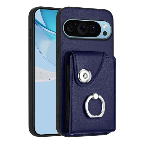 For Google Pixel 9 / 9 Pro Organ Card Bag Ring Holder Phone Case(Blue) - Google Cases by buy2fix | Online Shopping UK | buy2fix