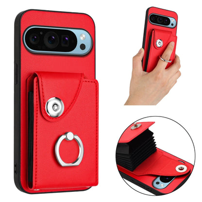 For Google Pixel 9 / 9 Pro Organ Card Bag Ring Holder Phone Case(Red) - Google Cases by buy2fix | Online Shopping UK | buy2fix