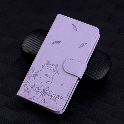 For iPhone SE 2024 Cute Cat Embossed Leather Phone Case(Purple) - More iPhone Cases by buy2fix | Online Shopping UK | buy2fix