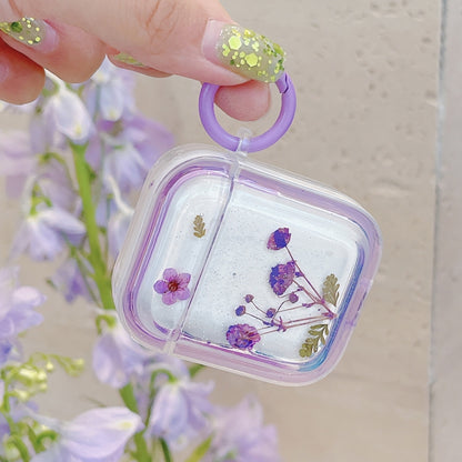 For AirPods Pro Glitter Starry Epoxy Dried Flowers Earbuds Box TPU Case(Purple) - For AirPods Pro by buy2fix | Online Shopping UK | buy2fix