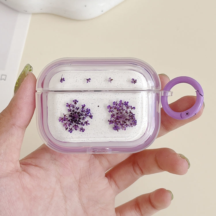 For AirPods Pro 2 Glitter Snowflake Epoxy Dried Flowers Earbuds Box TPU Case(Purple) - For AirPods Pro 2 by buy2fix | Online Shopping UK | buy2fix