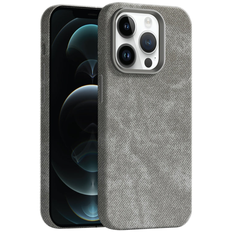 For iPhone 12 Pro Skin Feel Denim Leather MagSafe Phone Case(Grey) - iPhone 12 / 12 Pro Cases by buy2fix | Online Shopping UK | buy2fix