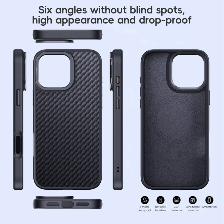 For iPhone 16 Plus Carbon Fiber Kevlar Lens Holder MagSafe Magnetic Phone Case(Black) - iPhone 16 Plus Cases by buy2fix | Online Shopping UK | buy2fix