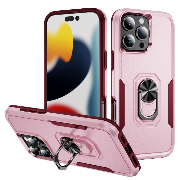 For iPhone 16 Pro Pioneer Armor Heavy Duty PC + TPU Phone Case with Holder(Pink+Rose Red) - iPhone 16 Pro Cases by buy2fix | Online Shopping UK | buy2fix