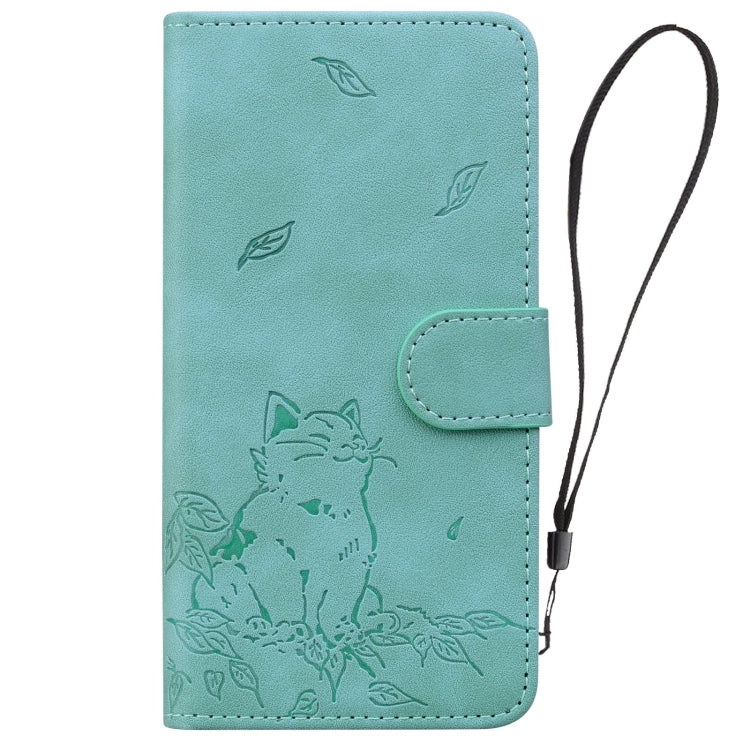 For Google Pixel 9 / 9 Pro Cute Cat Embossed Leather Phone Case(Green) - Google Cases by buy2fix | Online Shopping UK | buy2fix