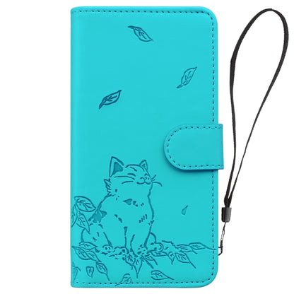 For Google Pixel 9 / 9 Pro Cute Cat Embossed Leather Phone Case(Lake Blue) - Google Cases by buy2fix | Online Shopping UK | buy2fix