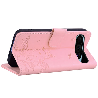 For Google Pixel 9 Pro XL Cute Cat Embossed Leather Phone Case(Pink) - Google Cases by buy2fix | Online Shopping UK | buy2fix