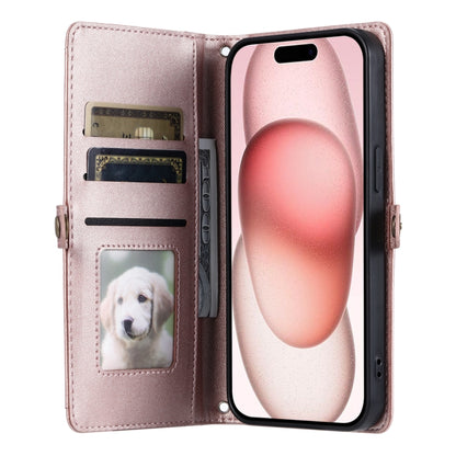 For iPhone 16 Pro Max Wallet Multi-card Slot Leather Phone Case with Lanyard(Rose Gold) - iPhone 16 Pro Max Cases by buy2fix | Online Shopping UK | buy2fix