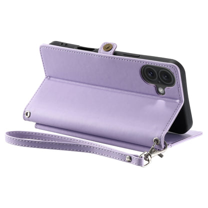 For iPhone 16 Wallet Multi-card Slot Leather Phone Case with Lanyard(Purple) - iPhone 16 Cases by buy2fix | Online Shopping UK | buy2fix