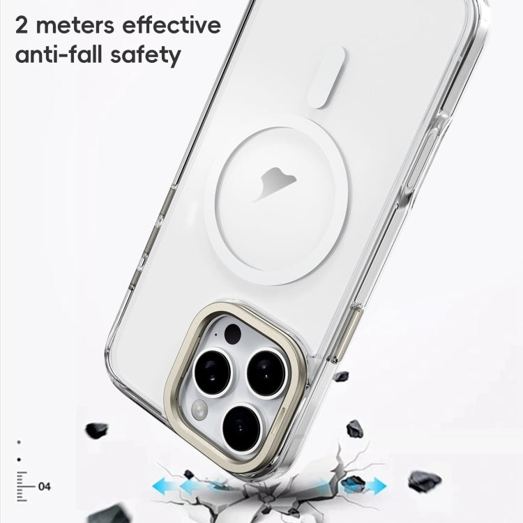 For iPhone 16 Pro Mirror Crystal Clear Lens Holder MagSafe Magnetic Phone Case(Transparent Titanium Blue) - iPhone 16 Pro Cases by buy2fix | Online Shopping UK | buy2fix