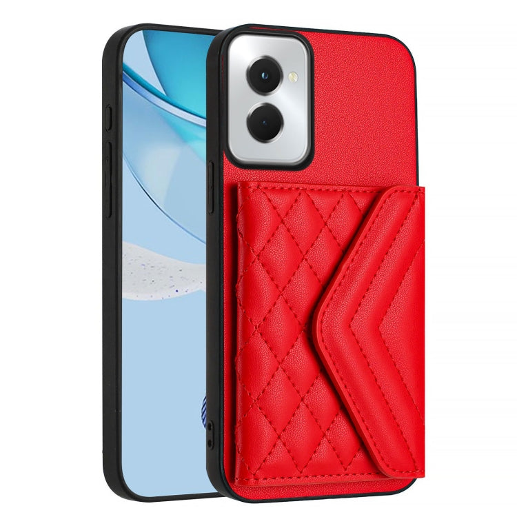 For Motorola Moto G Power 2024 5G Rhombic Texture Card Bag RFID Phone Case with Long Lanyard(Red) - Motorola Cases by buy2fix | Online Shopping UK | buy2fix