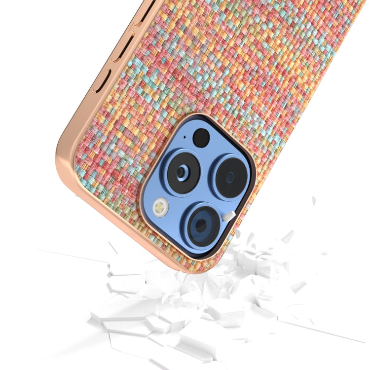 For iPhone 16 Pro Max Electroplated Frame Color Lattice Texture PU Phone Case(Tangerine) - iPhone 16 Pro Max Cases by buy2fix | Online Shopping UK | buy2fix