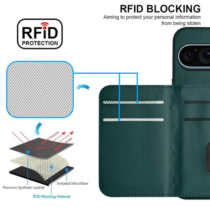 For Google Pixel 9 Pro XL Rhombic Texture Card Bag RFID Phone Case with Long Lanyard(Green) - Google Cases by buy2fix | Online Shopping UK | buy2fix