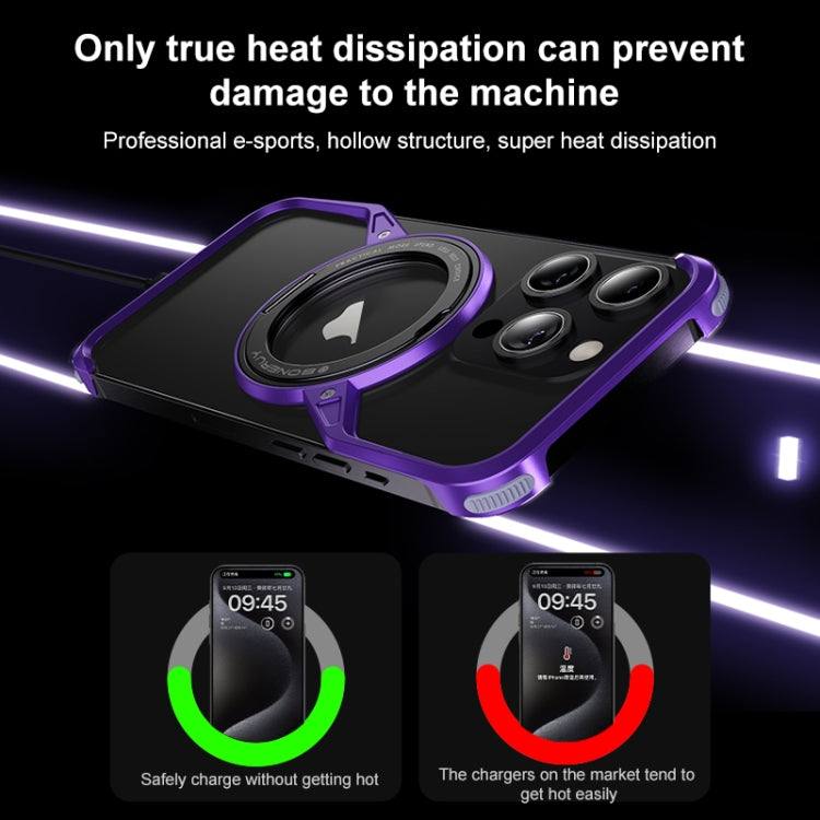 For iPhone 15 Pro Frameless Rotation Holder Magsafe Metal Phone Case(Dark Purple) - iPhone 15 Pro Cases by buy2fix | Online Shopping UK | buy2fix