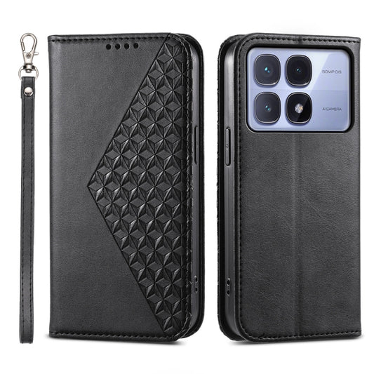 For Redmi K70 Ultra Cubic Grid Calf Texture Magnetic Leather Phone Case(Black) - Xiaomi Cases by buy2fix | Online Shopping UK | buy2fix