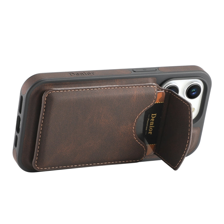 For iPhone 16 Pro Denior D20 Skin Feel MagSafe Holder Detachable Card Slot Phone Case(Brown) - iPhone 16 Pro Cases by Denior | Online Shopping UK | buy2fix