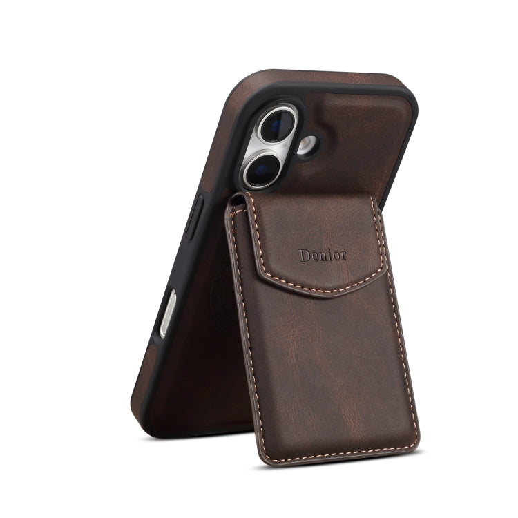 For iPhone 16 Denior D20 Skin Feel MagSafe Holder Detachable Card Slot Phone Case(Brown) - iPhone 16 Cases by Denior | Online Shopping UK | buy2fix