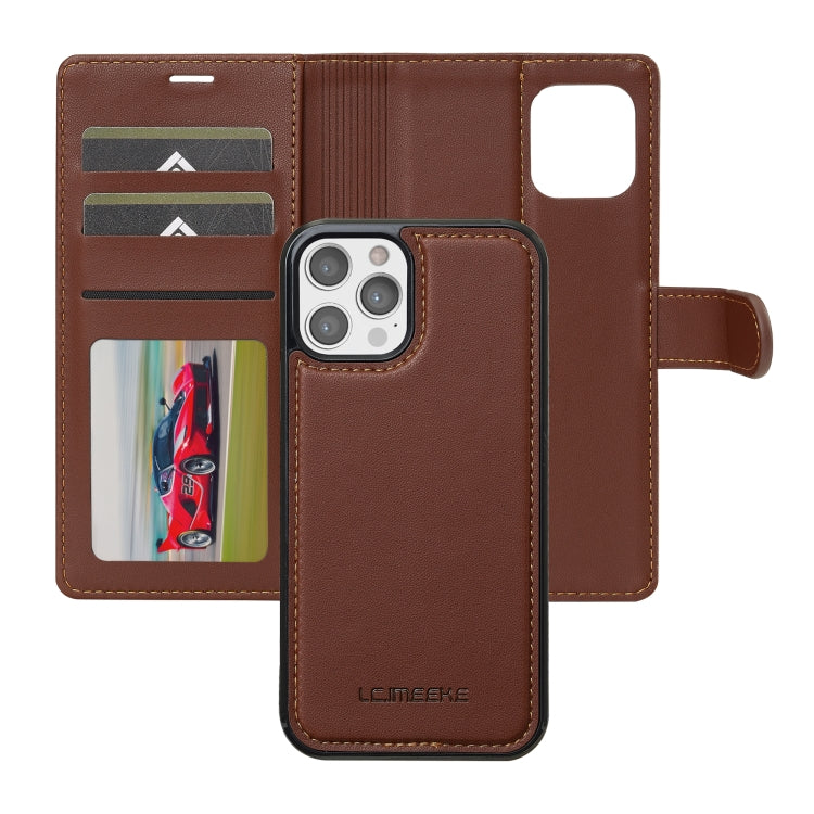 For iPhone 12 / 12 Pro LC.IMEEKE L2 Series Detachable Magsafe PU Phone Case with Lanyard(Brown) - iPhone 12 / 12 Pro Cases by LC.IMEEKE | Online Shopping UK | buy2fix