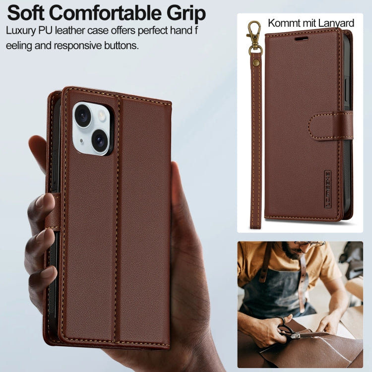 For iPhone 14 LC.IMEEKE L2 Series Detachable Magsafe PU Phone Case with Lanyard(Brown) - iPhone 14 Cases by LC.IMEEKE | Online Shopping UK | buy2fix