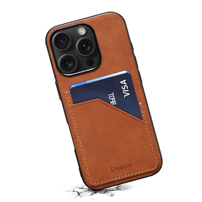 For iPhone 16 Pro Denior D09 PU Dual Card Slot Back Cover Phone Case(Brown) - iPhone 16 Pro Cases by Denior | Online Shopping UK | buy2fix