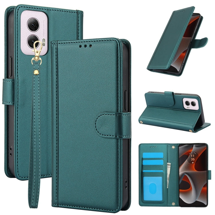 For Motorola Moto G Power 5G 2024 Skin Feel Pure Color Card Slots Leather Phone Case with Dual Lanyard(Green) - Motorola Cases by buy2fix | Online Shopping UK | buy2fix