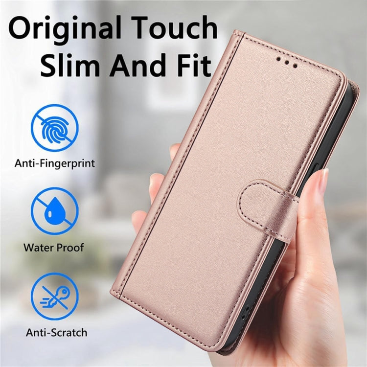 For Motorola Moto G Stylus 5G 2024 Skin Feel Pure Color Card Slots Leather Phone Case with Dual Lanyard(Rose Gold) - Motorola Cases by buy2fix | Online Shopping UK | buy2fix