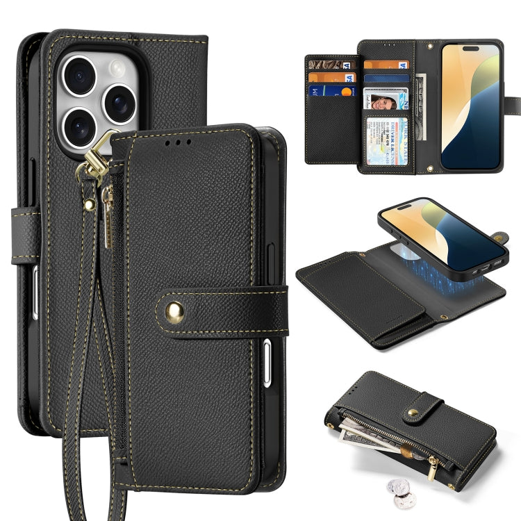 For iPhone 16 Pro Max DUX DUCIS Lawa Series Zipper Wallet Phone Case with Lanyard(Black) - iPhone 16 Pro Max Cases by DUX DUCIS | Online Shopping UK | buy2fix