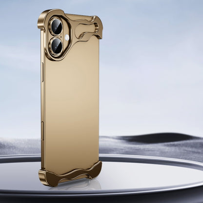 For iPhone 16 Frameless Metal Corner Pad Phone Case with Lens Film(Gold) - iPhone 16 Cases by buy2fix | Online Shopping UK | buy2fix