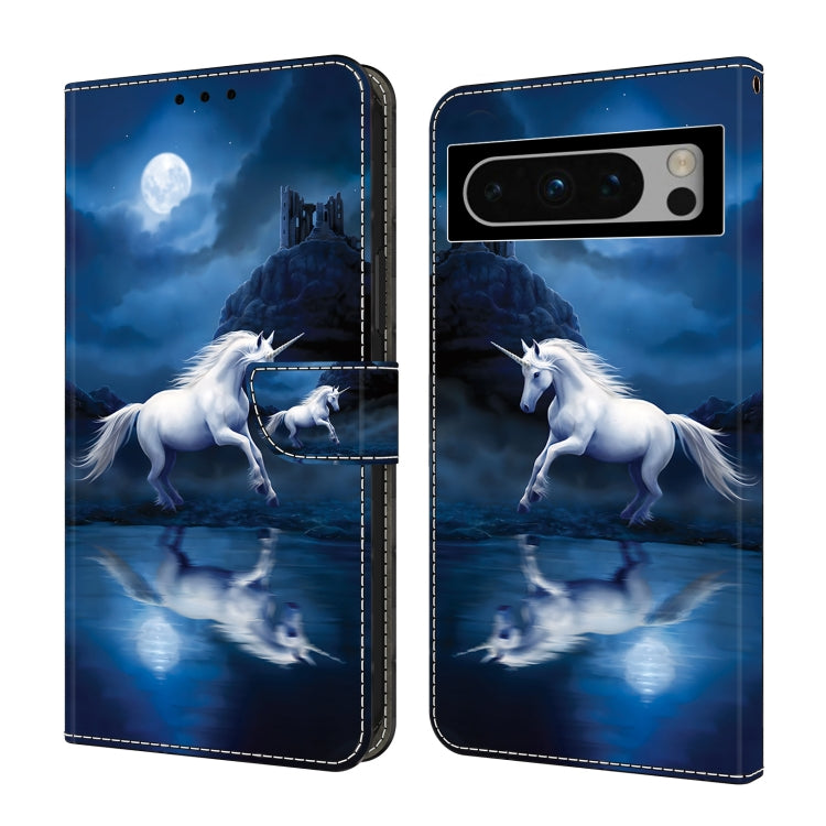 For Google Pixel 9 Pro XL Crystal Painted Leather Phone case(White Horse) - Google Cases by buy2fix | Online Shopping UK | buy2fix