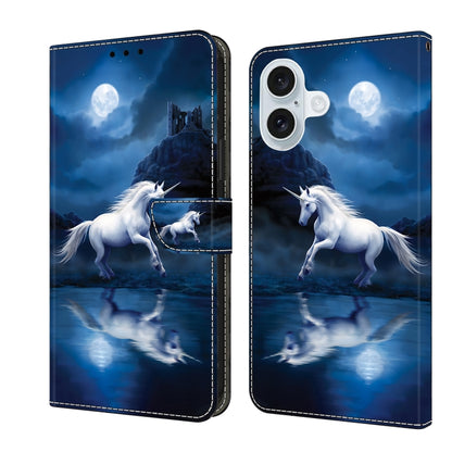 For iPhone 16 Plus Crystal Painted Leather Phone case(White Horse) - iPhone 16 Plus Cases by buy2fix | Online Shopping UK | buy2fix