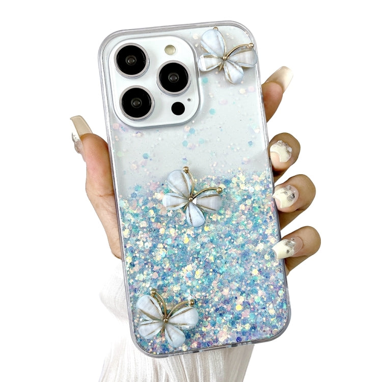 For iPhone 16 Pro Max Luminous Starry Sky Glitter Butterfly TPU Phone Case(Blue) - iPhone 16 Pro Max Cases by buy2fix | Online Shopping UK | buy2fix